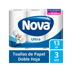 NOVA - Papel Toalla Ultra Absorbente Empaque 3 Und