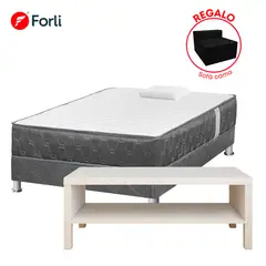 FORLI - Combo Cama Americana Acqua 1.5 Plazas Colchon + Box Tarima + Mesa Tv Blanca + Sofa Cama + 01 Almohada