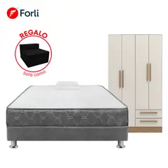 FORLI - COMBO CAMA ACQUA 1.5PLZ+ROPERO 4PUERTAS