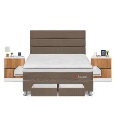 FORLI - Dormitorio Boreal Queen Marrón + 2 Veladores Roma