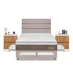 FORLI - Dormitorio Boreal 2 Plazas Beige + 2 Veladores Roma