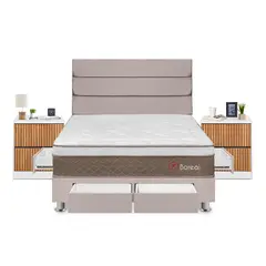FORLI - Dormitorio Boreal Queen Beige + 2 Veladores Roma