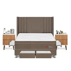 FORLI - Dormitorio Sirius King Marrón + 2 Veladores Milan