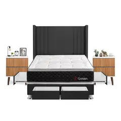 FORLI - Dormitorio Golden 2 Plazas Gris + 2 Veladores Milan