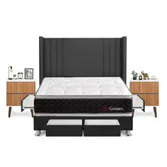 FORLI - Dormitorio Golden Queen Gris + 2 Veladores Milan