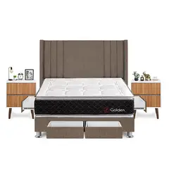 FORLI - Dormitorio Golden King Marrón + 2 Veladores Milan