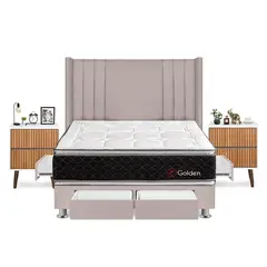 FORLI - Dormitorio Golden King Beige + 2 Veladores Milan