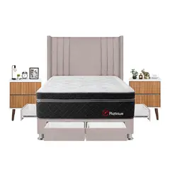 FORLI - Dormitorio Platinium 2 Plazas Beige + 2 Veladores Milan