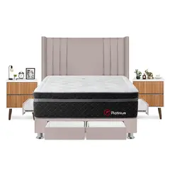 FORLI - Dormitorio Platinium King Beige + 2 Veladores Milan