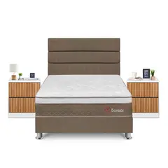 FORLI - Dormitorio Boreal 2 Plazas Marrón + 2 Veladores Roma