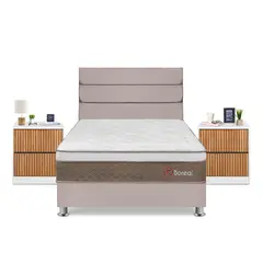 FORLI - Dormitorio Boreal 2 Plazas Beige + 2 Veladores Roma