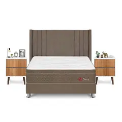 FORLI - Dormitorio Sirius King Marrón + 2 Veladores Milan