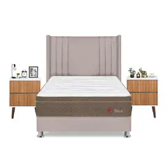 FORLI - Dormitorio Sirius 2 Plazas Beige + 2 Veladores Milan