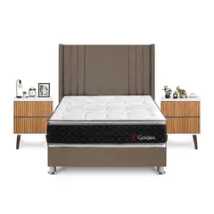 FORLI - Dormitorio Golden 2 Plazas Marrón + 2 Veladores Milan