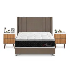 FORLI - Dormitorio Golden King Marrón + 2 Veladores Milan