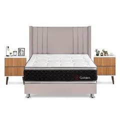 FORLI - Dormitorio Golden King Beige + 2 Veladores Milan