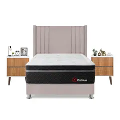 FORLI - Dormitorio Platinium 2 Plazas Beige + 2 Veladores Milan