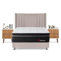 FORLI - Dormitorio Platinium Queen Beige + 2 Veladores Milan