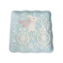 CASA JOVEN - Plato Cerámica con Relieve Cuadrado Funny Bunny 20 cm
