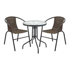 CASA JOVEN - COMBO MESA METAL + 2 SILLAS RATAN CHOCO