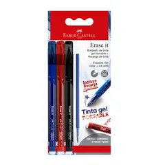 FABER CASTELL - Bolígrafo Erase It 1 Azul, 1 Rojo, 1 Negro + Refill 3 Und