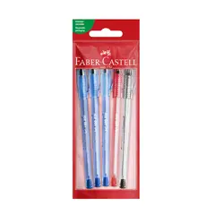 FABER CASTELL - Bolígrafo Ice 061F 3 Azules, 1 Rojo, 1 Negro Bolsa 5 Und