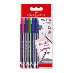 FABER CASTELL - Bolígrafo 062F 2 Azules, 1 Rosa, 1 Violeta, 1 Verde Blíster 5 Und