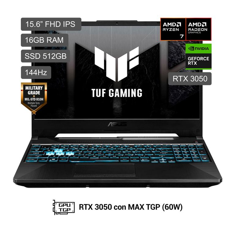 Laptop TUF Gaming A15 R7 170 512GB 16GB RTX 3050 4GB