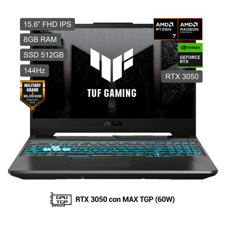 Laptop TUF Gaming A15 R7 170 512GB 8GB RTX 3050 4GB