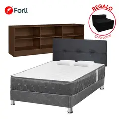 FORLI - Combo Dormitorio Acqua 2 Plazas + Mesa TV 50" + Sofa Cama + 2 Almohadas