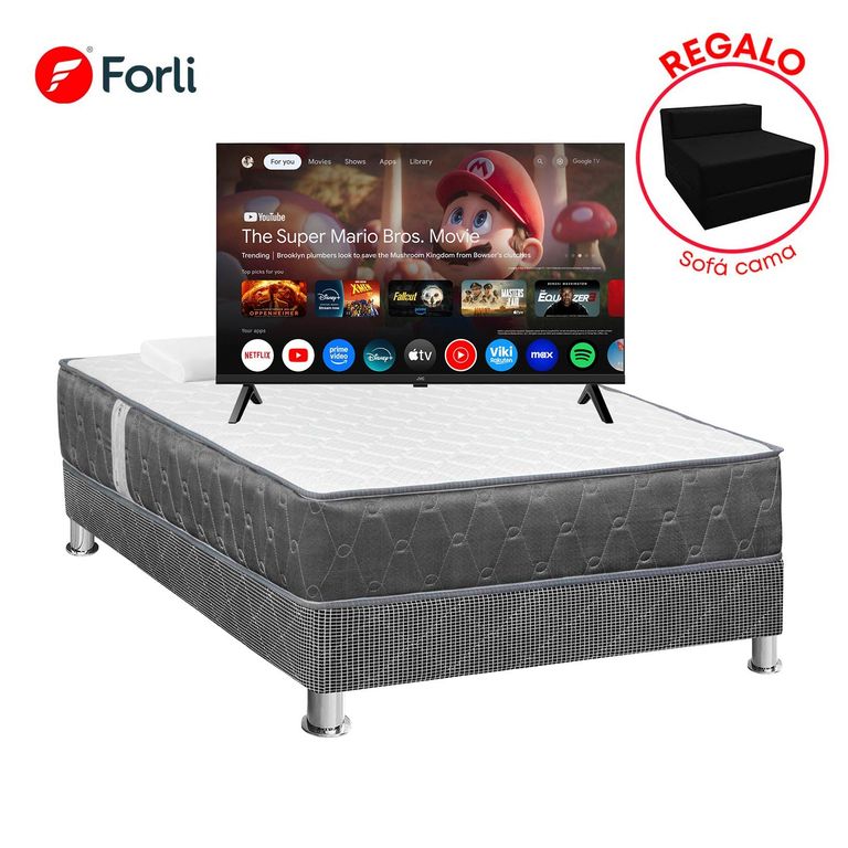 Combo Cama Acqua 2 Plazas + TV 32" JVC QLED HD + Sofa Cama +