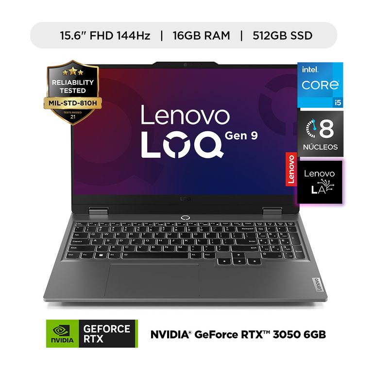 Laptop LOQ Intel Core i5 16GB RAM 512GB SSD RTX 3050 6GB 15.6" FHD 144Hz