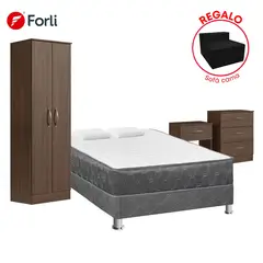 FORLI - Combo Cama Acqua 2 Plazas + Multiuso + Comoda + Mesa de Noche + Sofa Cama