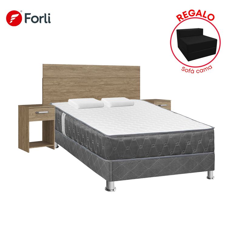 Combo Cama Acqua 2 Plazas + Cabecera con 2 Mesas de Noche + 