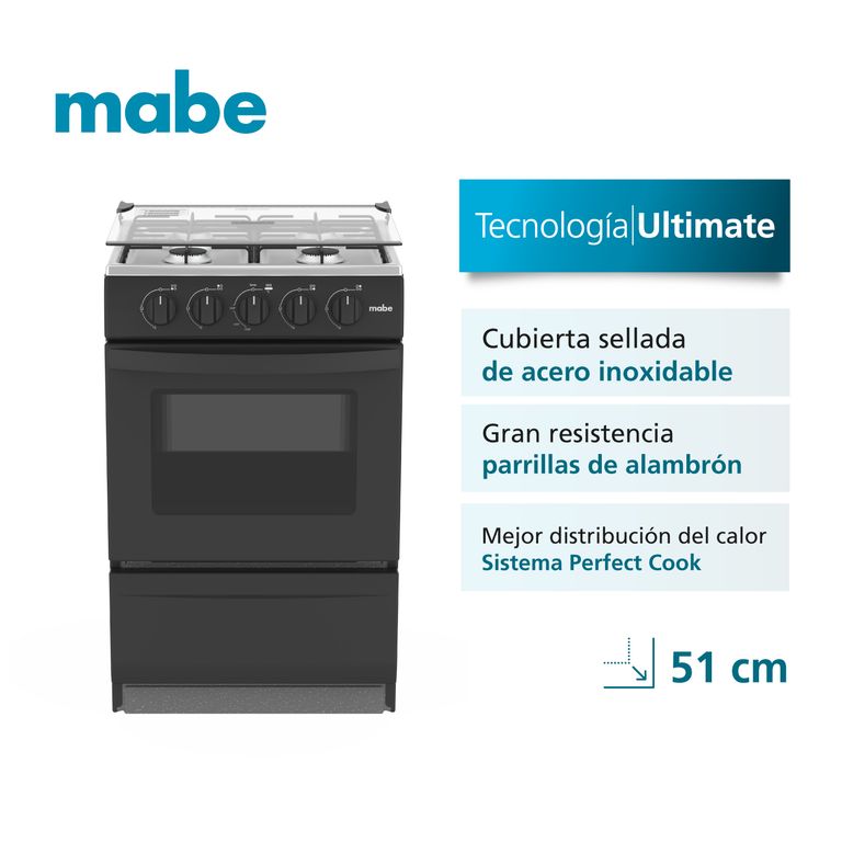 Cocina A Gas 4 Quemadores De Piso 51 Cm Negro