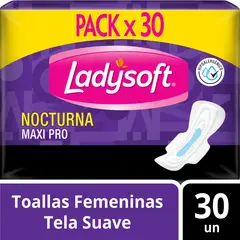 LADYSOFT - Toallas Femeninas Nocturna Maxi Pro Tela Suave Empaque 30 Und
