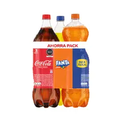 INCA KOLA - Pack Gaseosas + Coca Cola + Fanta Naranja Pack 3 Botellas 2.25 L