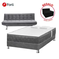 FORLI - Combo Cama Americana Acqua 2 Plazas + Sofá Cama Milán Gris
