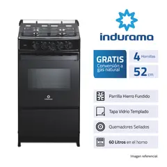 INDURAMA - Cocina a Gas Canela 20 Pulgadas Negro 4 Hornillas