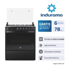INDURAMA - Cocina a Gas Oviedo 32 Pulgadas Negro 6 Hornillas